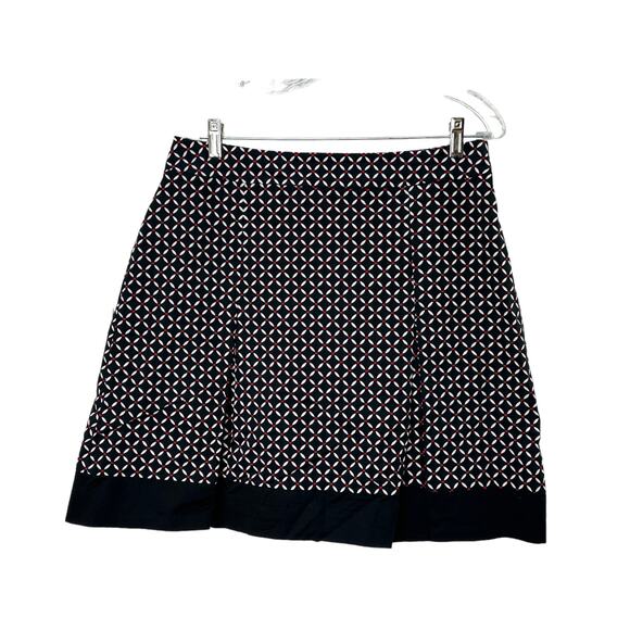 Ann Taylor Navy Blue & Red Patterned A-Line Skirt Sz 12P 12 Petite Pleats Lined - Picture 7 of 7